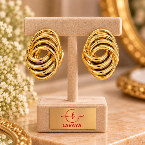 Chunky Entwined Hoop Motif Statement Button Earrings for Party & Everyday Glam