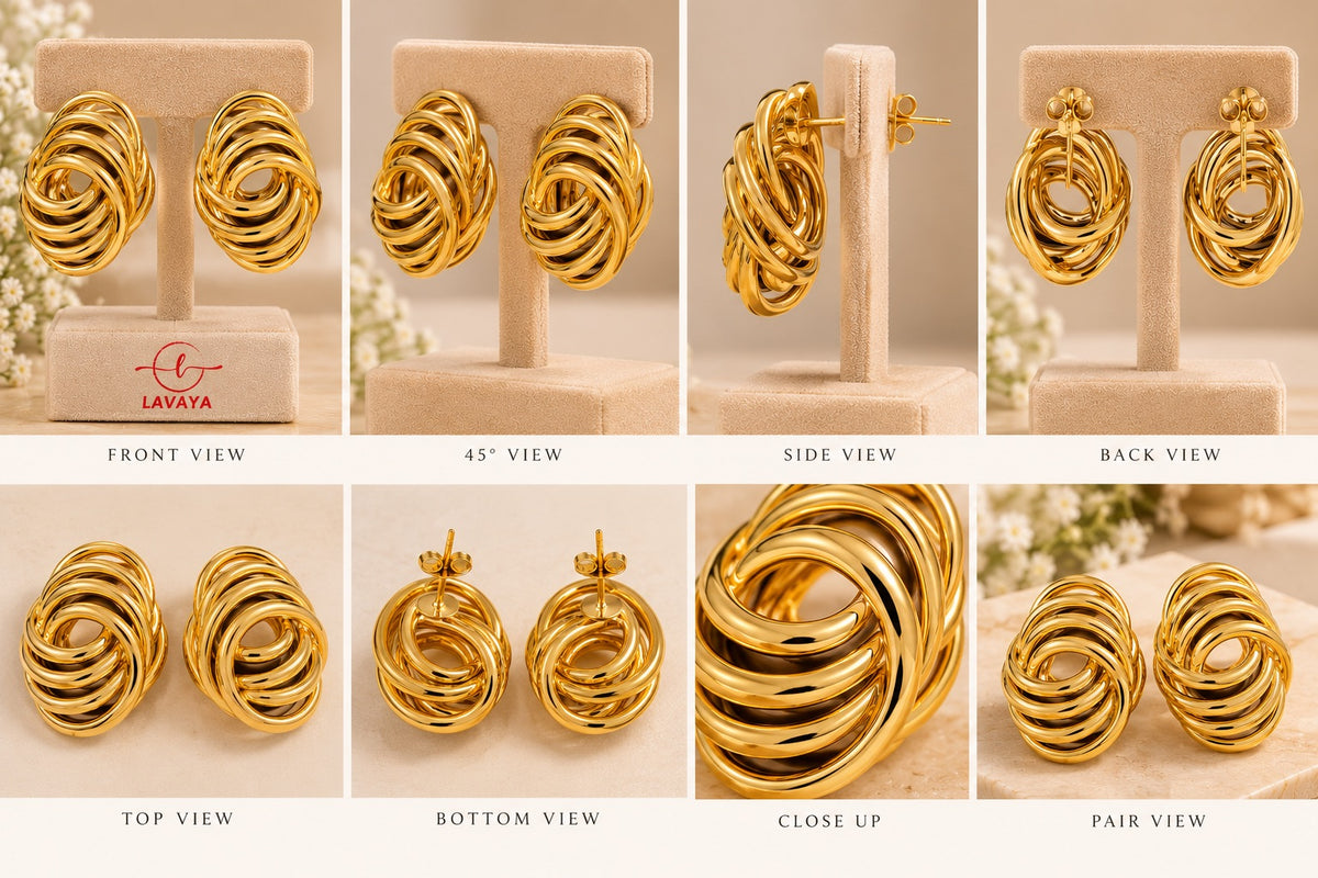 Chunky Entwined Hoop Motif Statement Button Earrings for Party & Everyday Glam