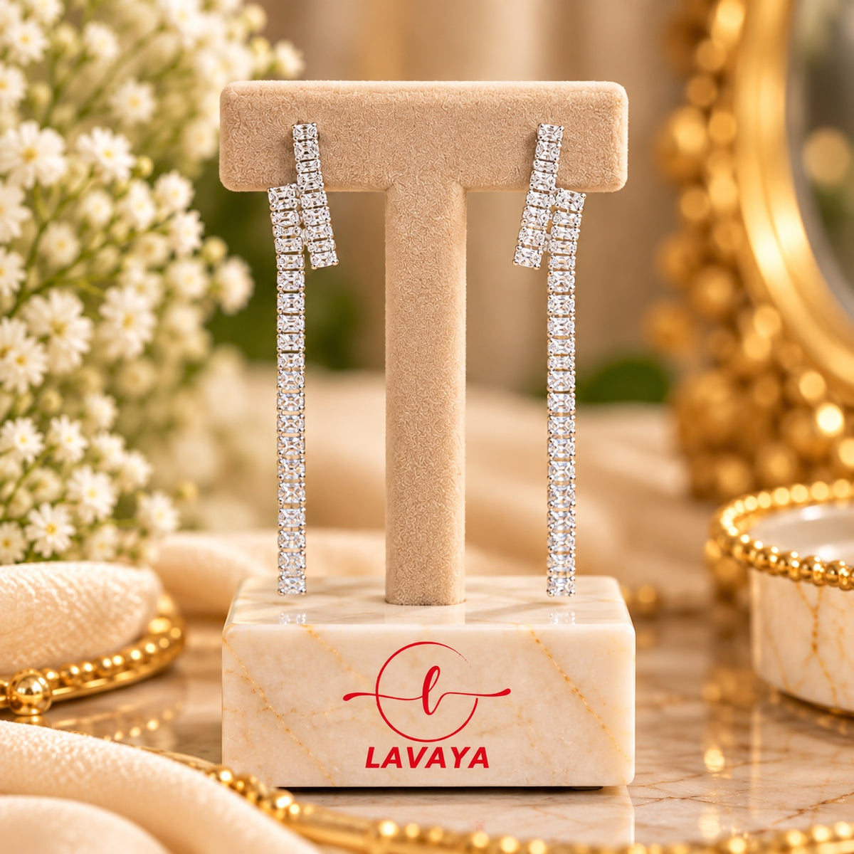 Lavaya Silver Radiance Crystal Cascade Long Drop Earrings for Women | Elegant Double-Strand Rhinestone Tassel Earrings