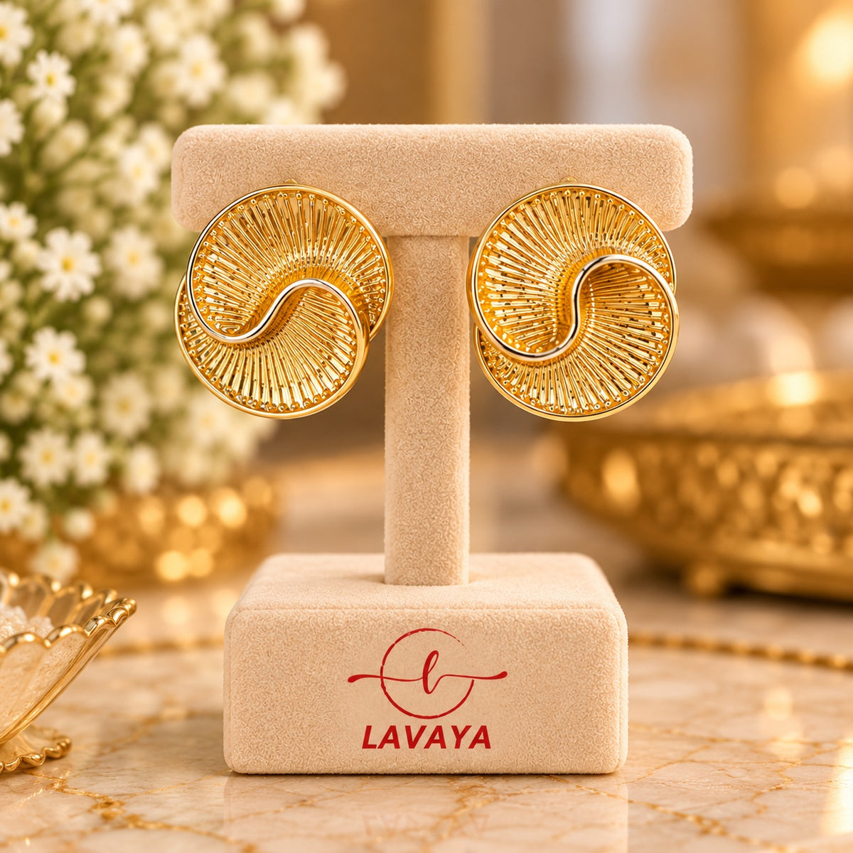Elegant Gold-Plated Swirl Statement Stud Earrings for Women