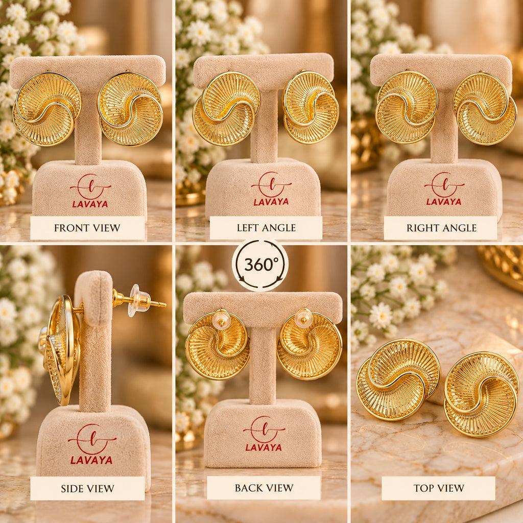 Elegant Gold-Plated Swirl Statement Stud Earrings for Women