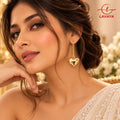 Elegant Golden Puffy Heart Charm Long Drop Earrings for Women – High Shine Polished Gold-Tone Romantic Statement Dangle Earrings