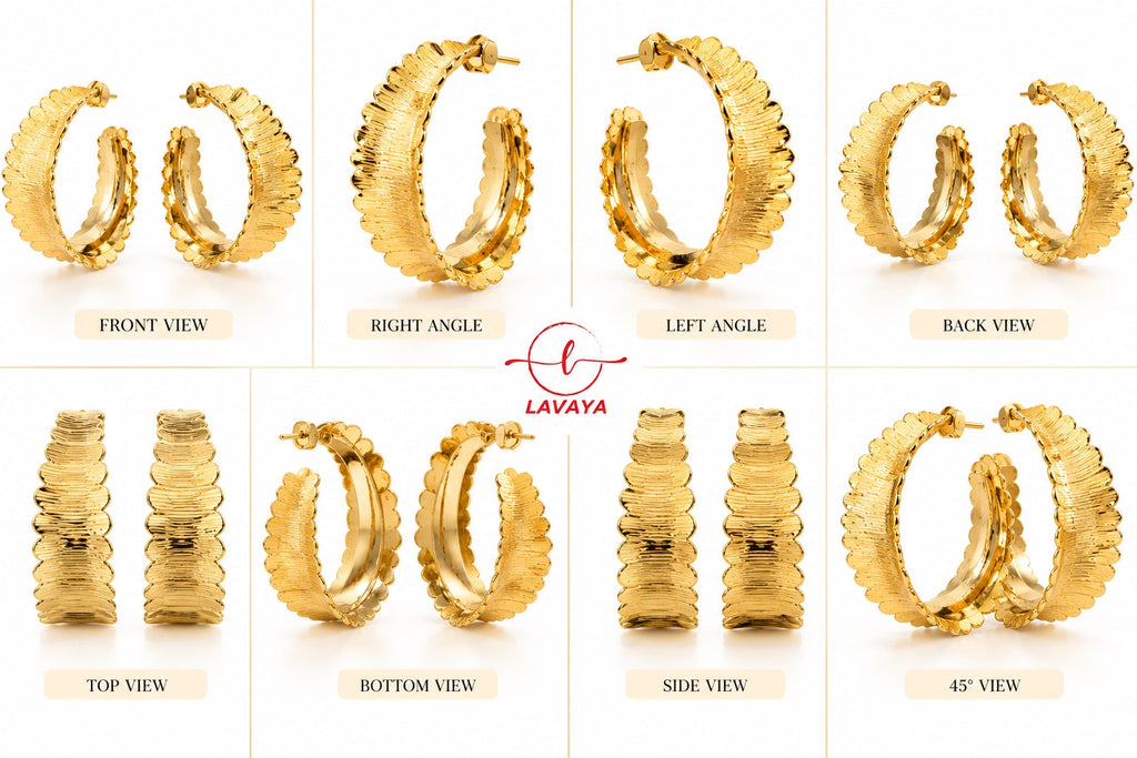 Lavaya Elegant Gold-Plated Textured Statement Hoop Earrings for Women