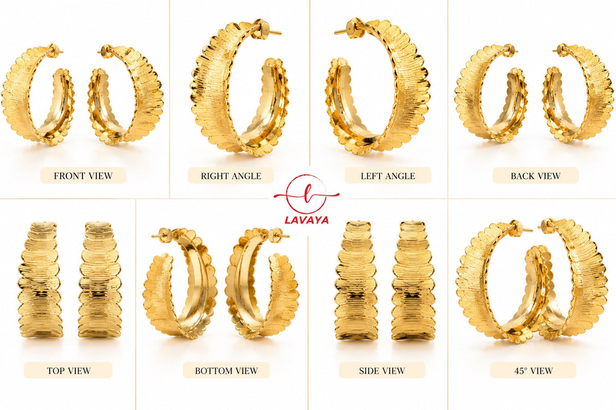 Lavaya Elegant Gold-Plated Textured Statement Hoop Earrings for Women