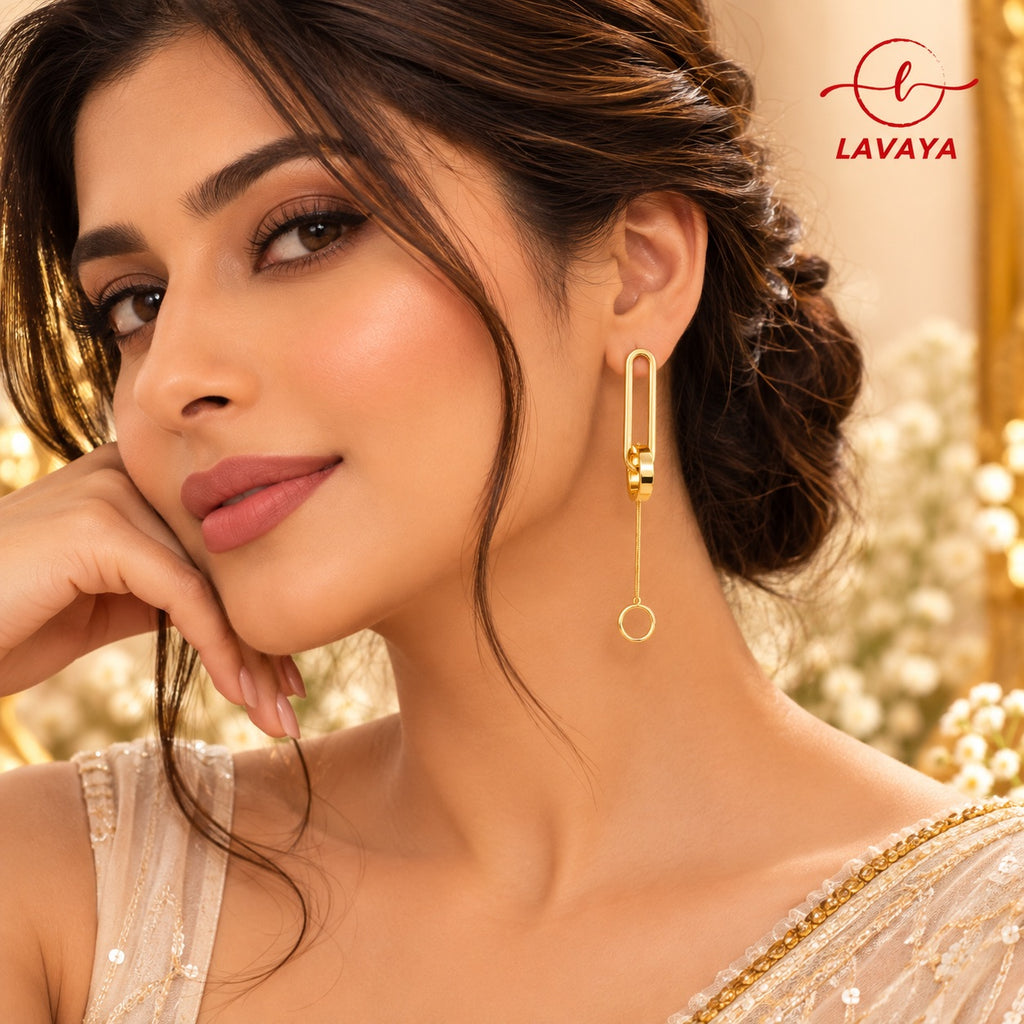 Elegant Gold-Tone Geometric Safety Pin Long Drop Earrings for Women