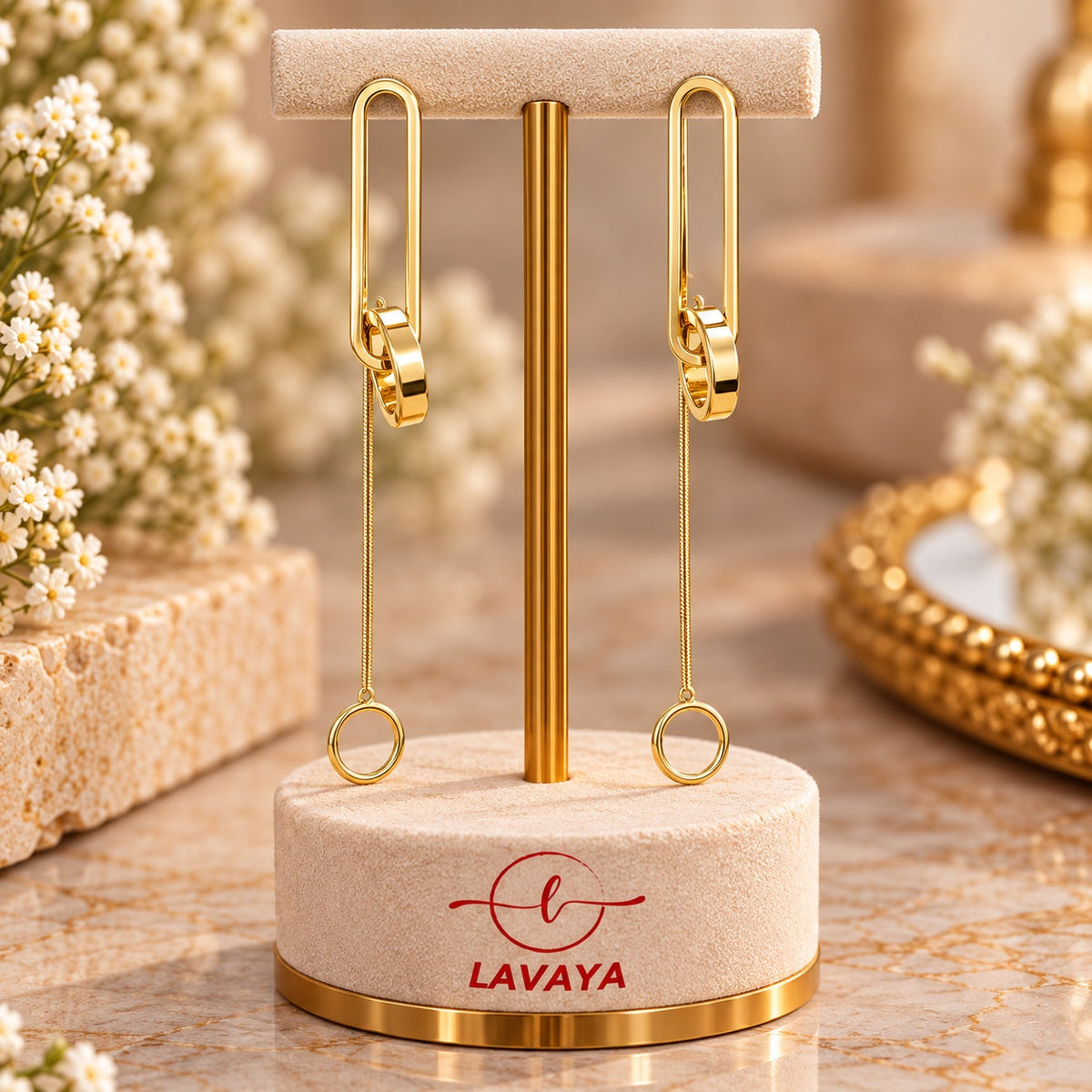 Elegant Gold-Tone Geometric Safety Pin Long Drop Earrings for Women