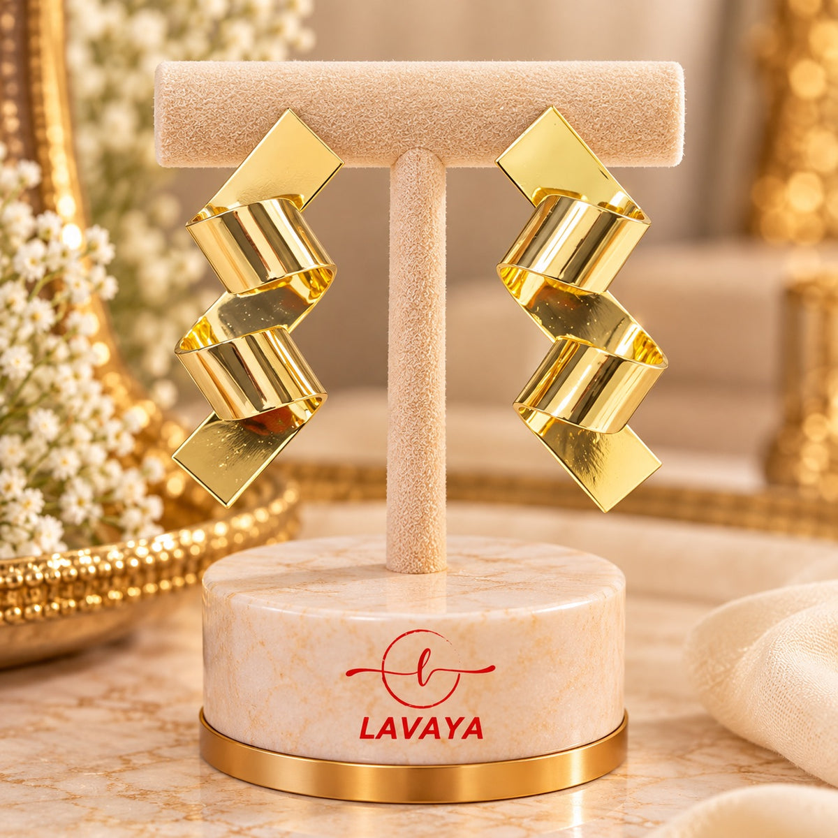 Elegant Gold-Tone Spiral Ribbon Statement Drop Earrings for Women