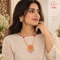 Lavaya Royal Rani Pink Meenakari Gold-Tone Pearl Mala Necklace & Earrings Set
