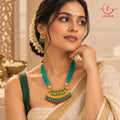 Lavaya Royal Emerald Green Multi-Layer Beaded Necklace Set with Traditional Meenakari Pendant & Matching Earrings