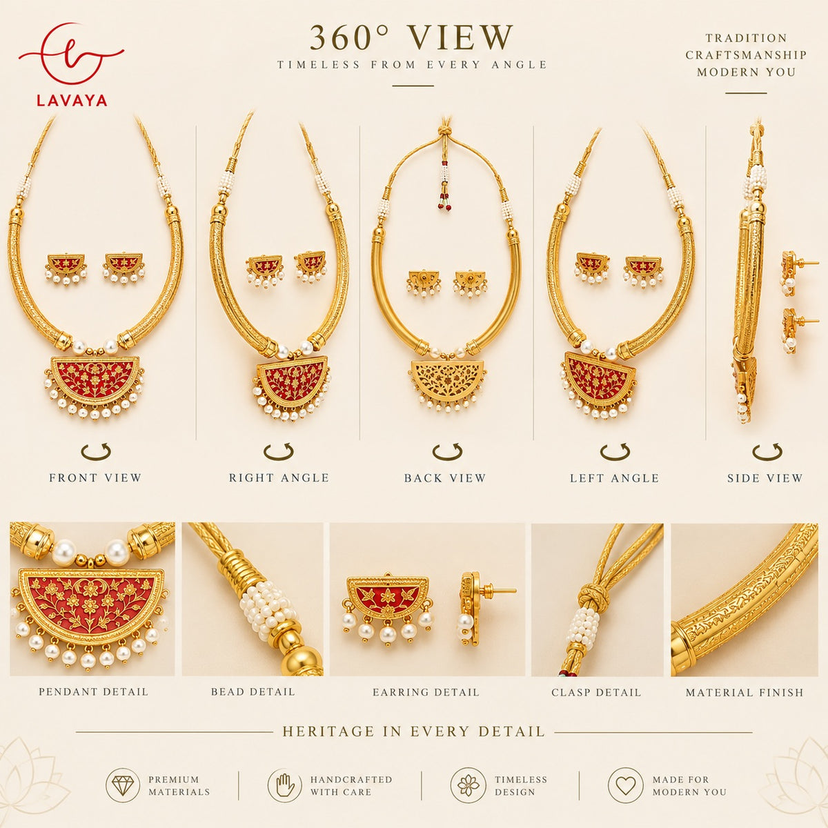 Lavaya Royal Red Meenakari Gold-Tone Hasli Necklace Set with Pearl Drops & Matching Earrings