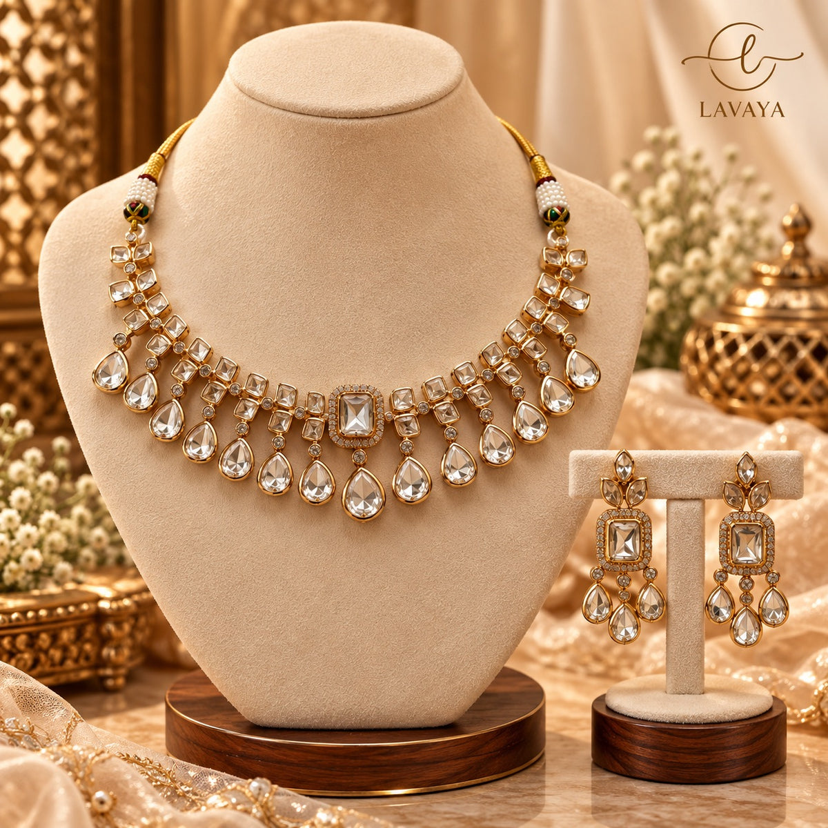 Royal Uncut Kundan & Pear-Drop Stone Necklace Set with Matching Earrings