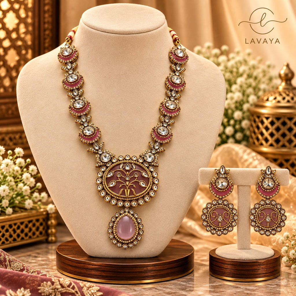The Royal Mauve Pink Meenakari & Kundan Necklace Set