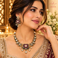 Royal Black Enamel, Ruby Stone & Kundan Statement Jewellery Set for Bridal Wear