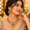 Royal Maroon & Polki Kundan Necklace with Matching Chandbali Drop Earrings
