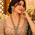 Heritage Sage & Sea Green Gemstone Kundan Necklace Set for Festive & Bridal Wear