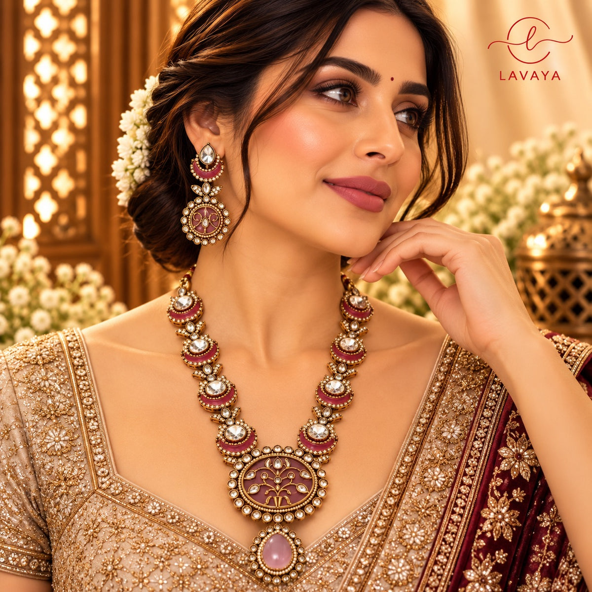 The Royal Mauve Pink Meenakari & Kundan Necklace Set