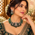Emerald Green Multi-Strand Gemstone Choker & CZ Statement Jewelry Set