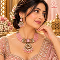 Blush Pink Multi-Strand Gemstone & Kundan Choker Set with Drop Earrings