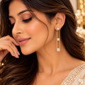 Lavaya Elegant Gold-Tone Triple Crystal Chain Drop Earrings for Women – Premium Long Dangle Party Wear Jewellery