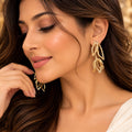 Lavaya Luxury Gold-Tone Crystal Embellished Abstract Leaf Drop Earrings for Women