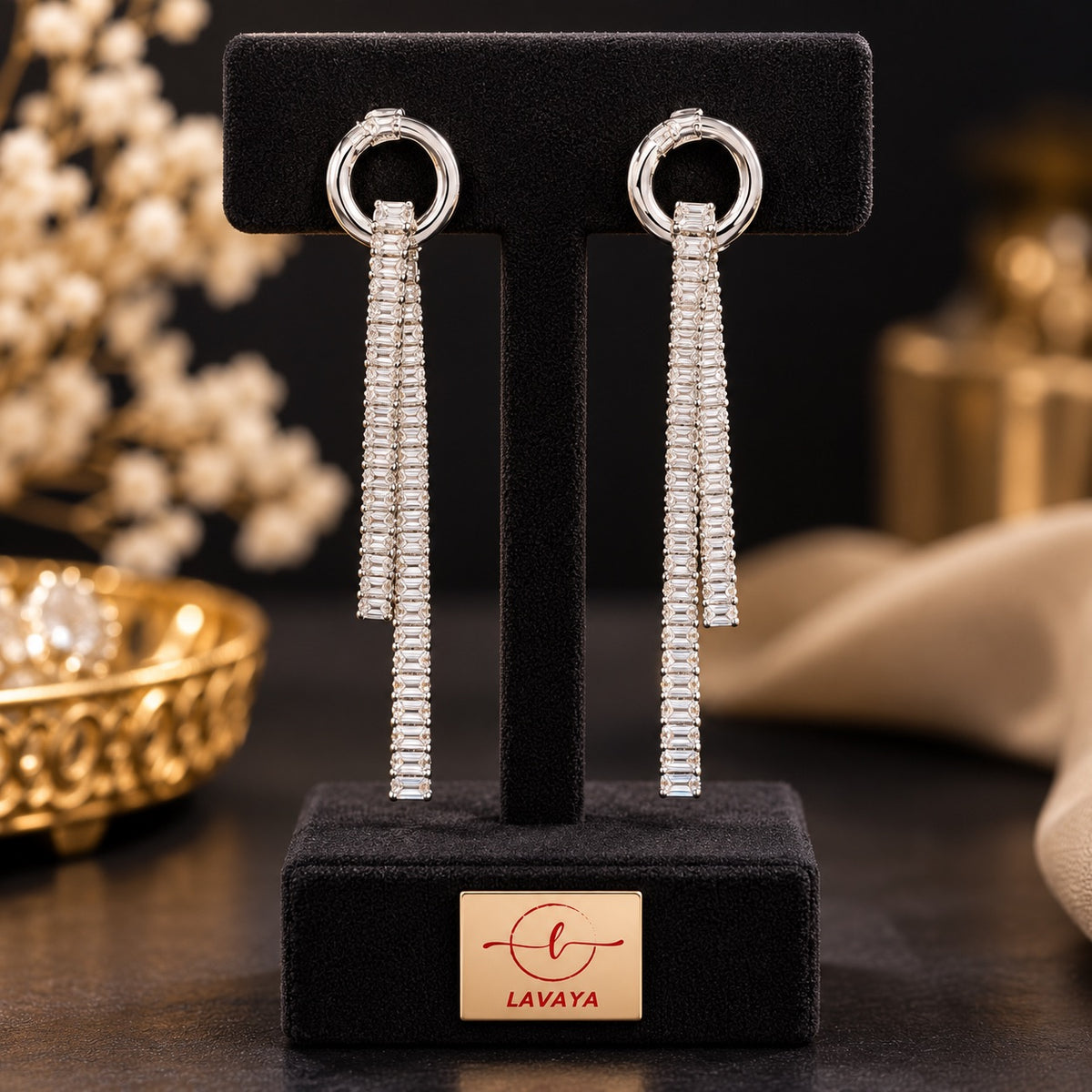 Lavaya Luxury Silver-Tone Crystal Embellished Long Tassel Drop Earrings for Women