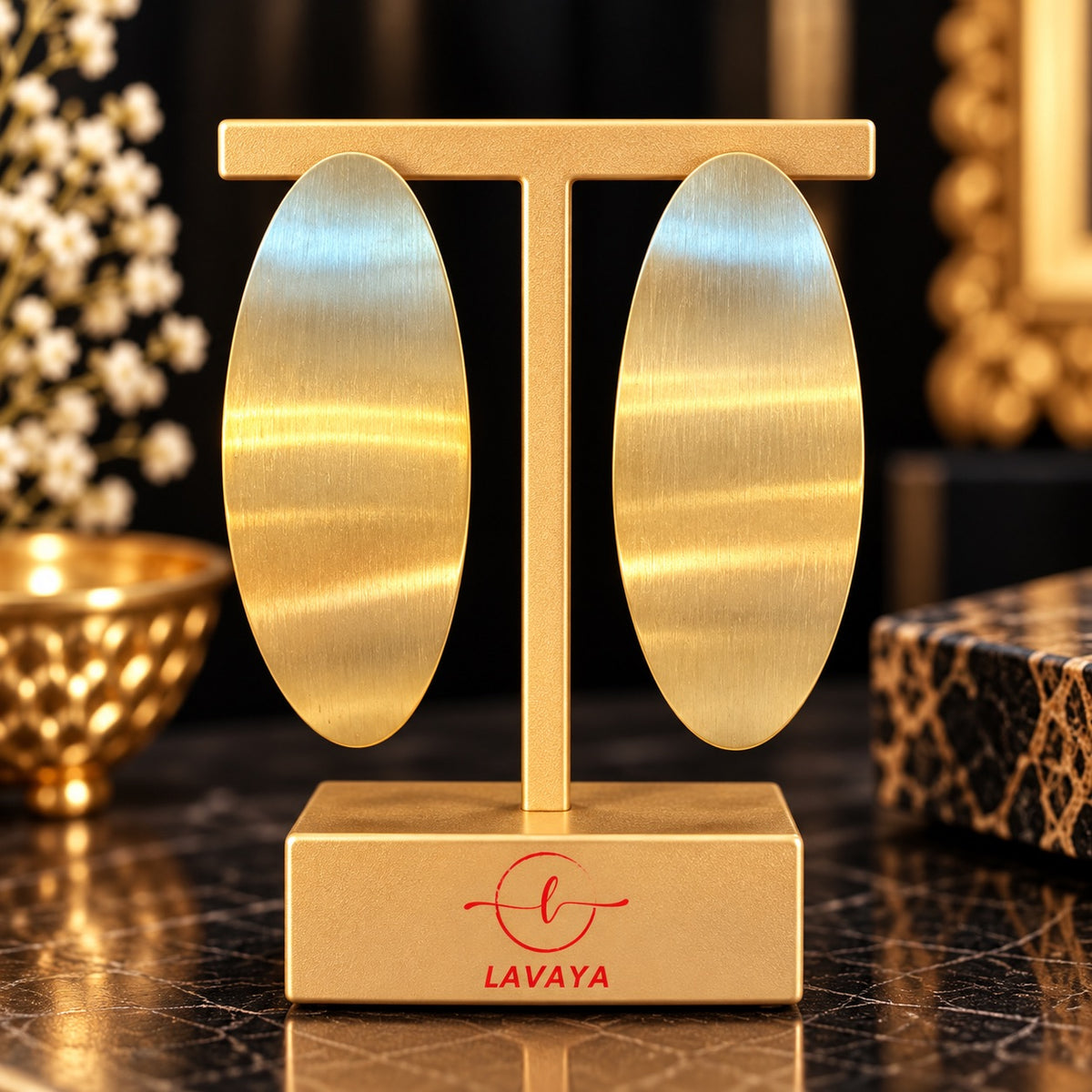 Elegant Gold-Tone Brushed Oval Statement Earrings for Women | Modern Minimalist Fashion Jewellery