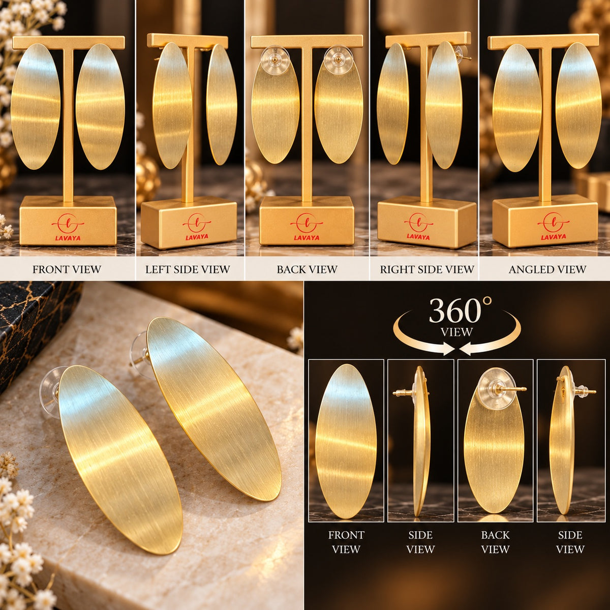 Elegant Gold-Tone Brushed Oval Statement Earrings for Women | Modern Minimalist Fashion Jewellery