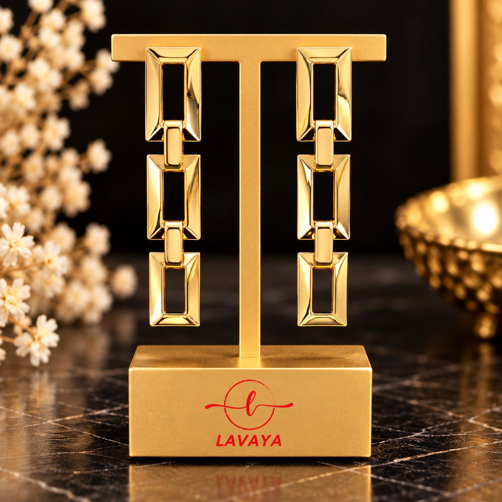 Elegant Gold-Tone Geometric Triple Rectangle Drop Earrings for Women | Modern Luxury Statement Fashion Jewellery