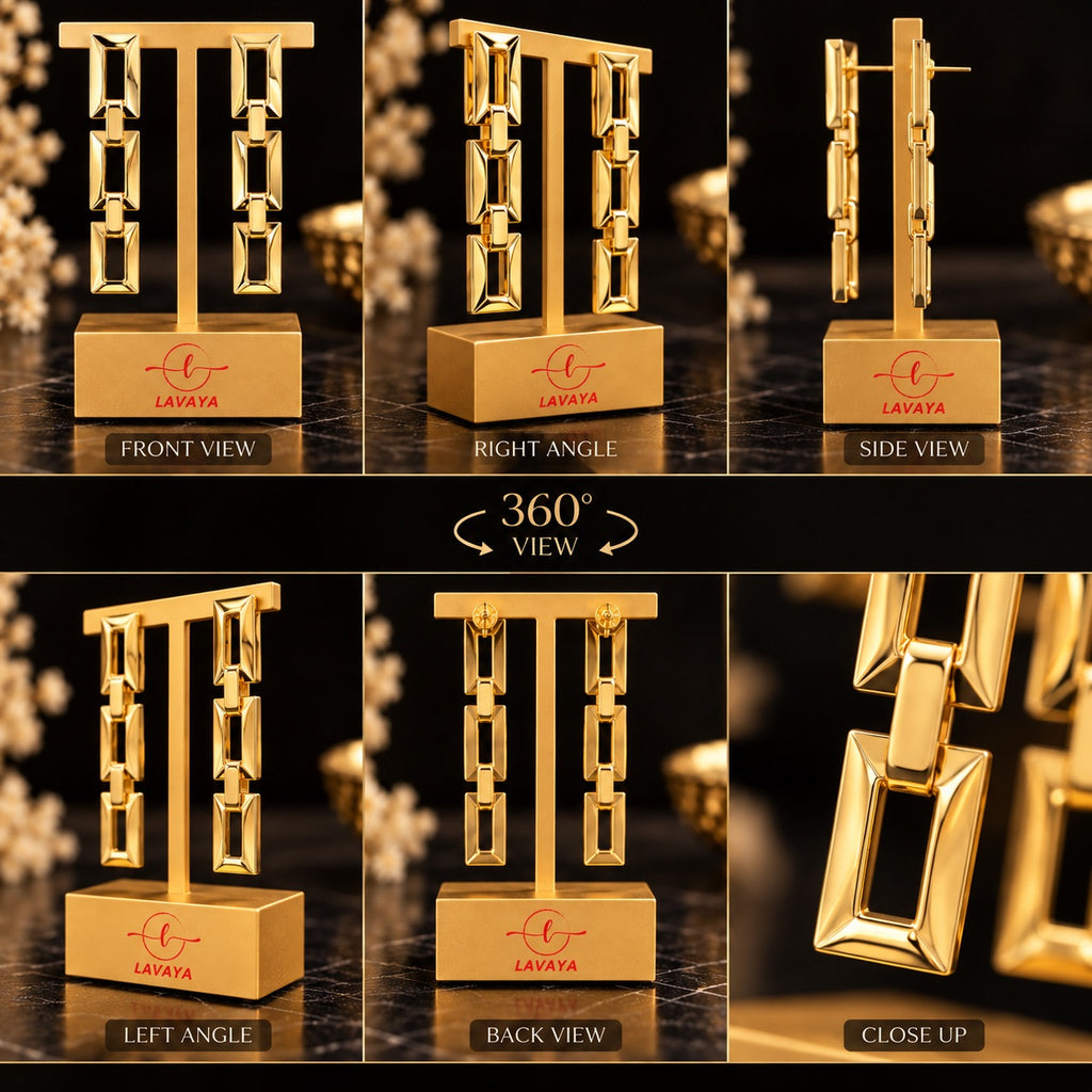Elegant Gold-Tone Geometric Triple Rectangle Drop Earrings for Women | Modern Luxury Statement Fashion Jewellery