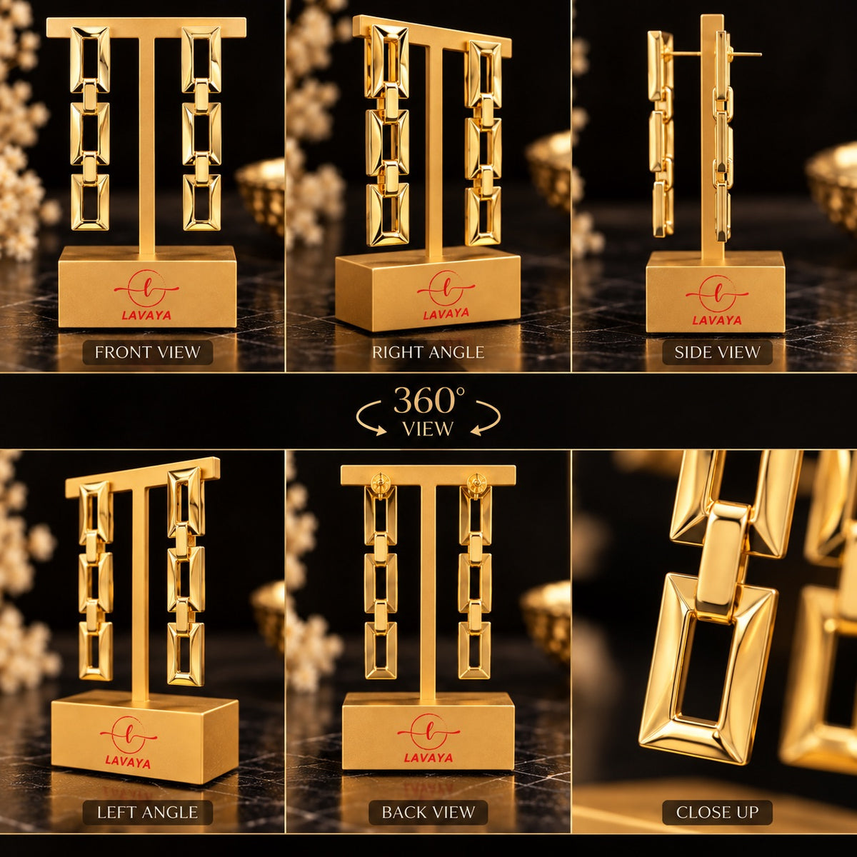 Elegant Gold-Tone Geometric Triple Rectangle Drop Earrings for Women | Modern Luxury Statement Fashion Jewellery