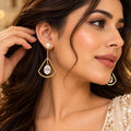 Lavaya Luxury Gold-Tone Pearl & Crystal Geometric Drop Earrings for Women – Premium Elegant Designer Long Dangle Statement Jewellery
