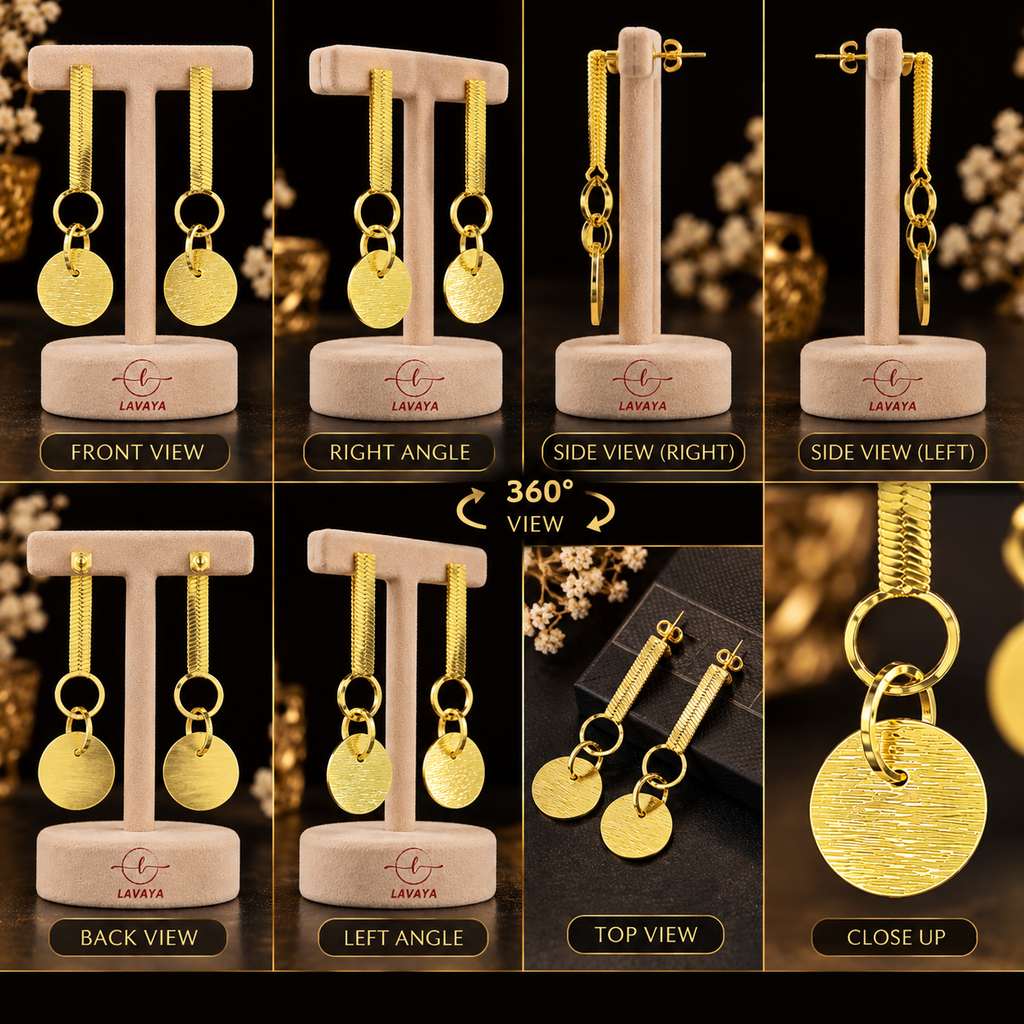 Lavaya Elegant Gold-Tone Textured Long Dangle Earrings for Women