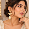 Lavaya Luxury Gold-Tone Hammered Geometric Drop Earrings for Women – Elegant Modern Designer Statement Earrings for Party, Wedding & Festive Wear