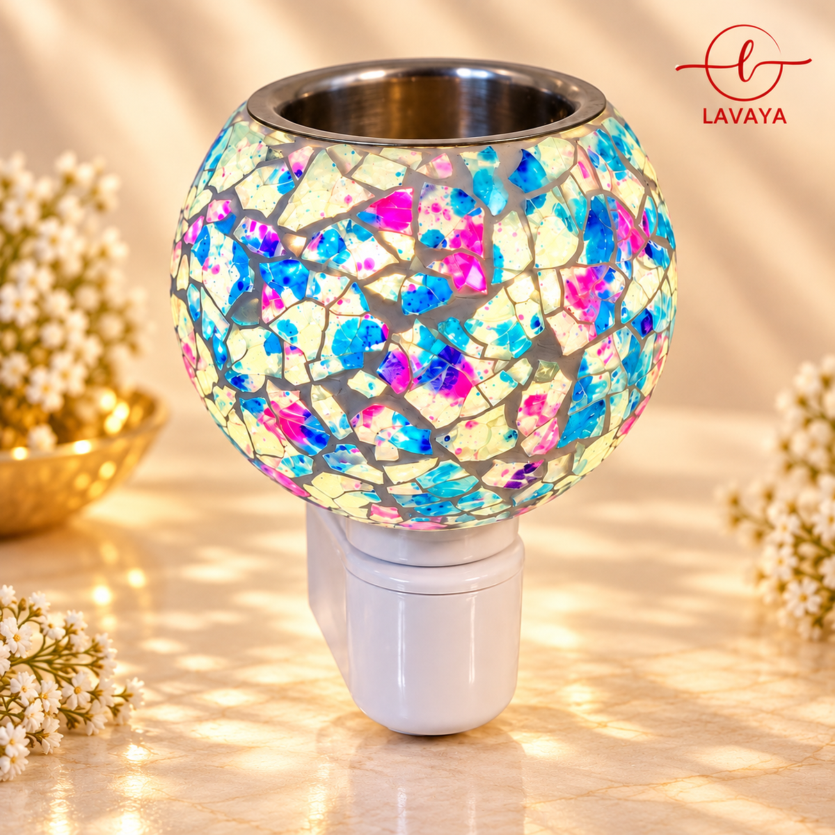 Lavaya Premium Multicolor Mosaic LED Plug-In Aroma Diffuser Lamp – Decorative Electric Fragrance Warmer & Night Light for Home