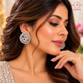 Lavaya Luxury Silver-Tone Floral Swirl Crystal Stud Earrings for Women – Premium Round Diamond-Look Statement Earrings for Wedding, Reception, Festive & Party Wear