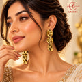 Lavaya Luxury Gold-Tone Triple Geometric Drop Earrings for Women – Elegant Modern Designer Statement Earrings for Party, Wedding & Festive Wear