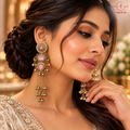 Lavaya Royal Blush Pink Stone Antique Gold-Tone Long Tassel Earrings with Pearl, Kundan & Ghungroo Detailing – Traditional Bridal & Festive Statement Jewellery