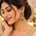 Lavaya Royal Emerald Green Peacock Design Gold-Tone Statement Earrings with Kundan, Pearl & Enamel Detailing – Traditional Bridal & Festive Jewellery