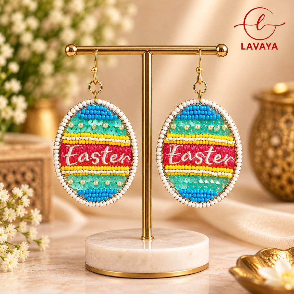 Lavaya Colourful Easter Beaded & Sequin Statement Drop Earrings