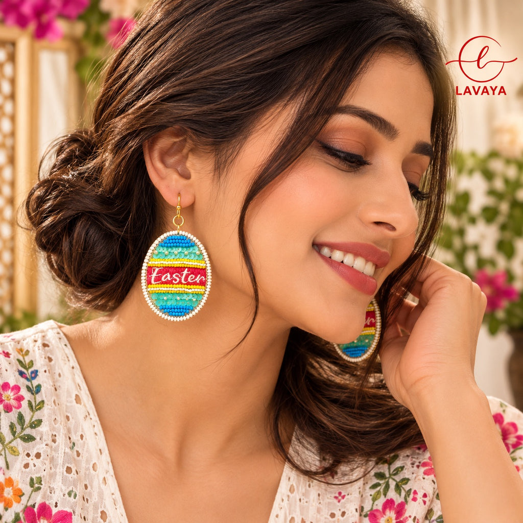 Lavaya Colourful Easter Beaded & Sequin Statement Drop Earrings