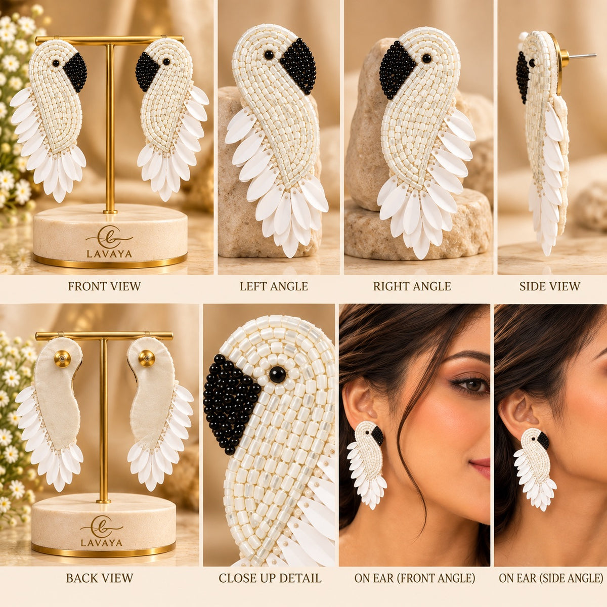 Lavaya Elegant White Swan Beaded Statement Earrings