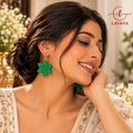 Lavaya Emerald Green Floral Beaded Statement Drop Earrings