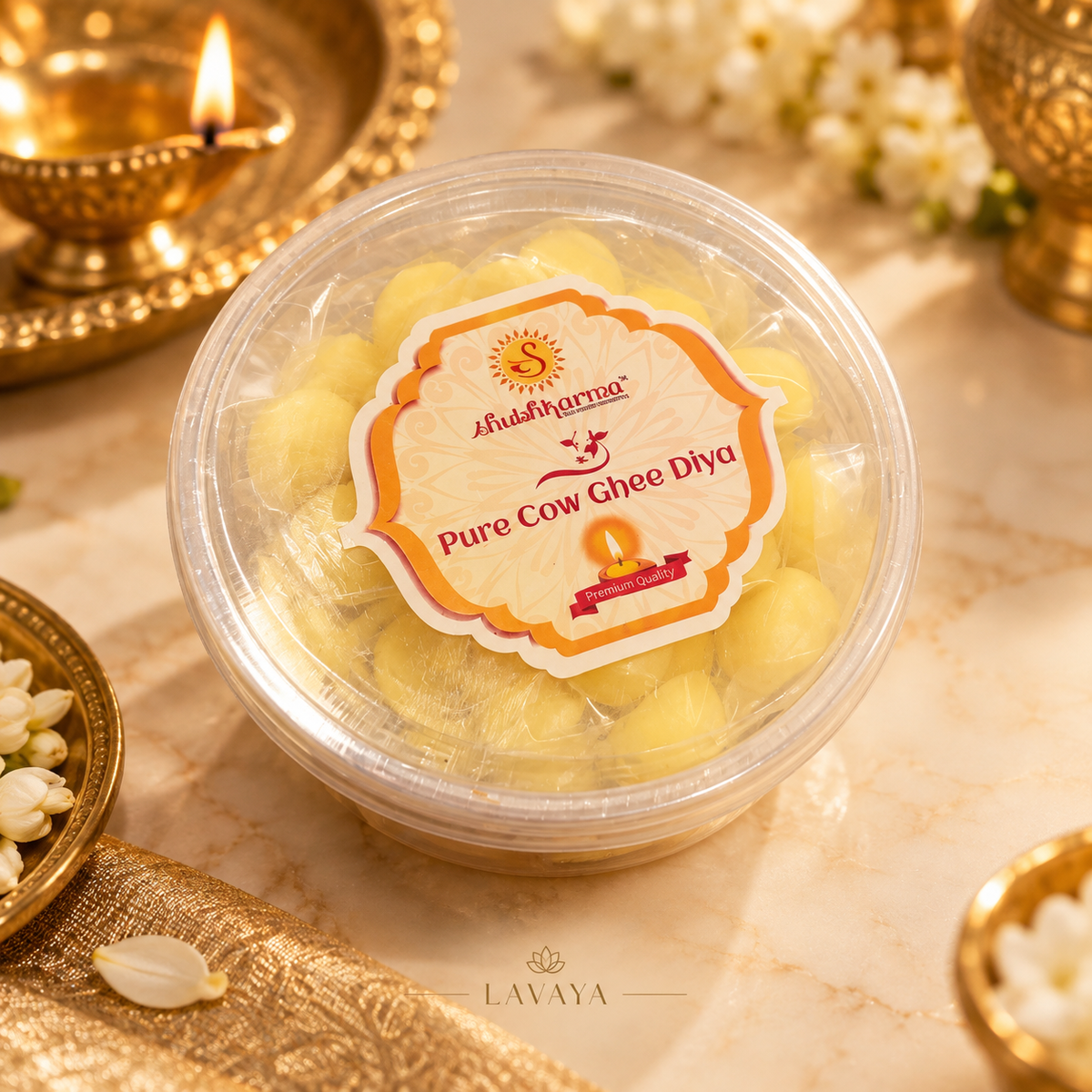 ShubhKarma Premium Pure Cow Ghee Diya – Ready-to-Use Ghee Diyas for Daily Pooja, Aarti, Diwali & Religious Rituals