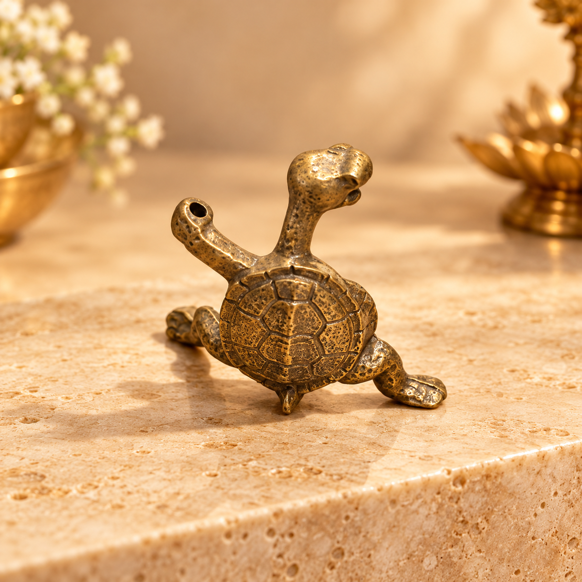 Lavaya Antique Golden Tortoise Figurine – Vastu Feng Shui Turtle Showpiece for Home Décor, Office Desk, Good Luck & Gifting