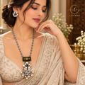 Royal Antique Silver Floral Necklace Set with Butterfly Motif & Pearl Drop Pendant