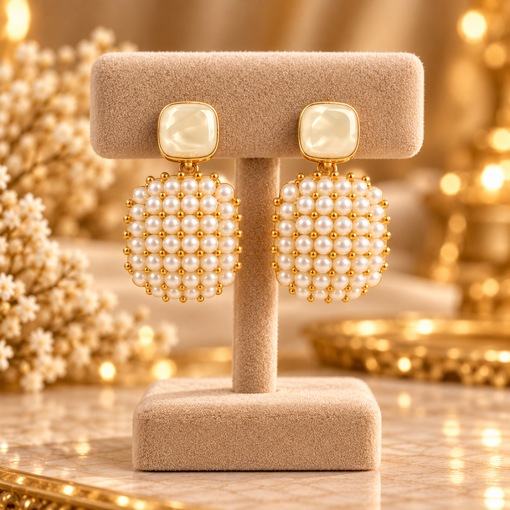 Pearl Beaded Mesh Drop Earrings