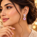 Pink Crystal Butterfly Drop Earrings