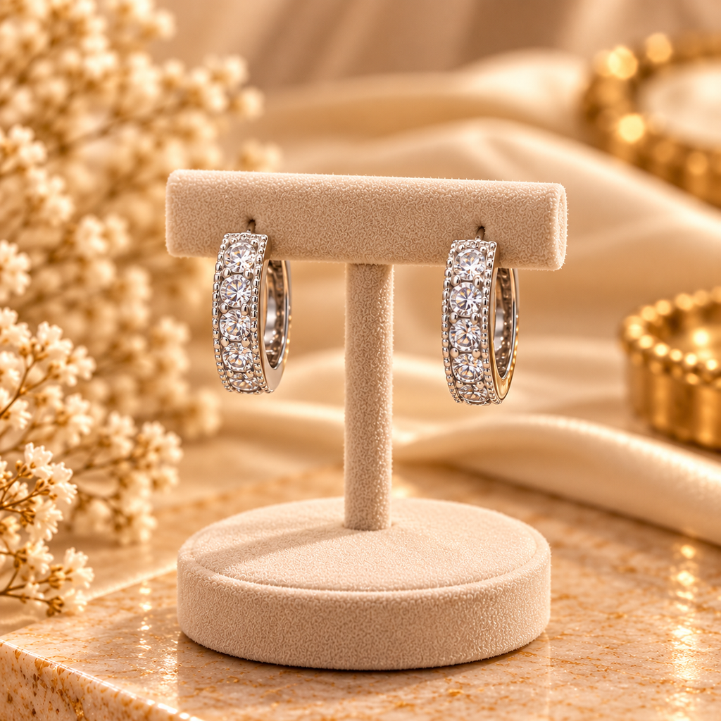 Milgrain Diamond Crystal Hoop Earrings
