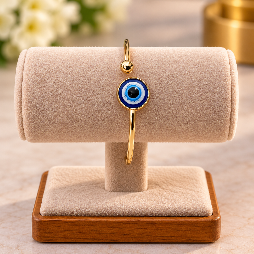 Evil Eye Gold Cuff Bangle