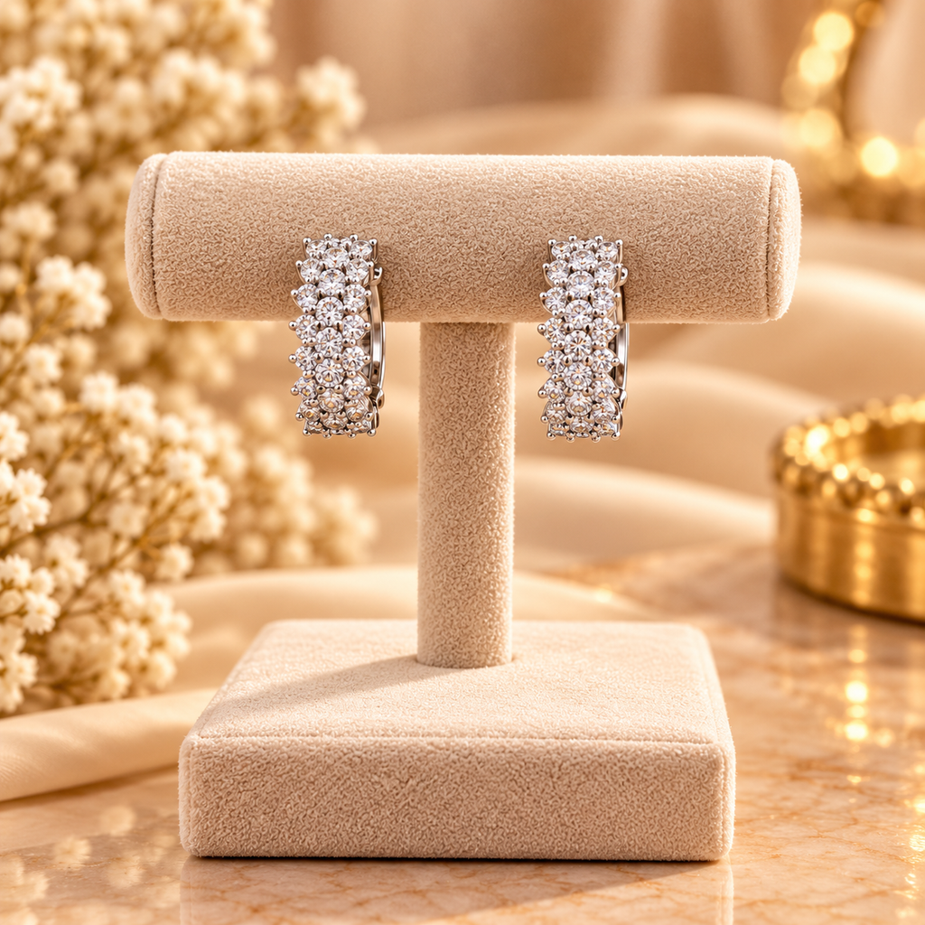 Pavé Crystal Wide Huggie Hoop Earrings